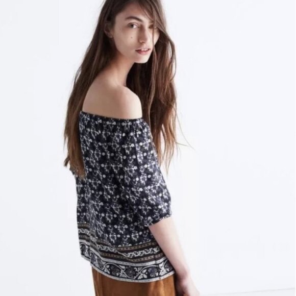 Madewell 100% Silk Gardenhouse Off Shoulder Top Size XS Bohemian Print Floral - Picture 11 of 11